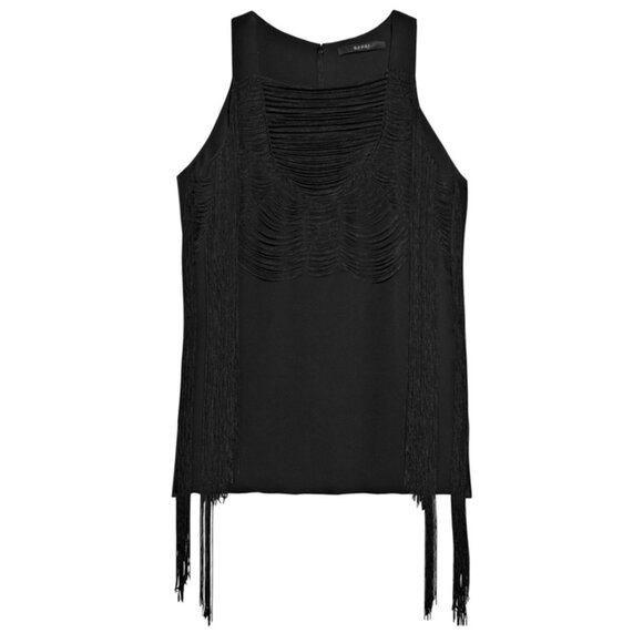 GUCCI TOP BLACK SILK LONG FRINGE SLEEVELESS sz IT 42 US 6 - Picture 4 of 14
